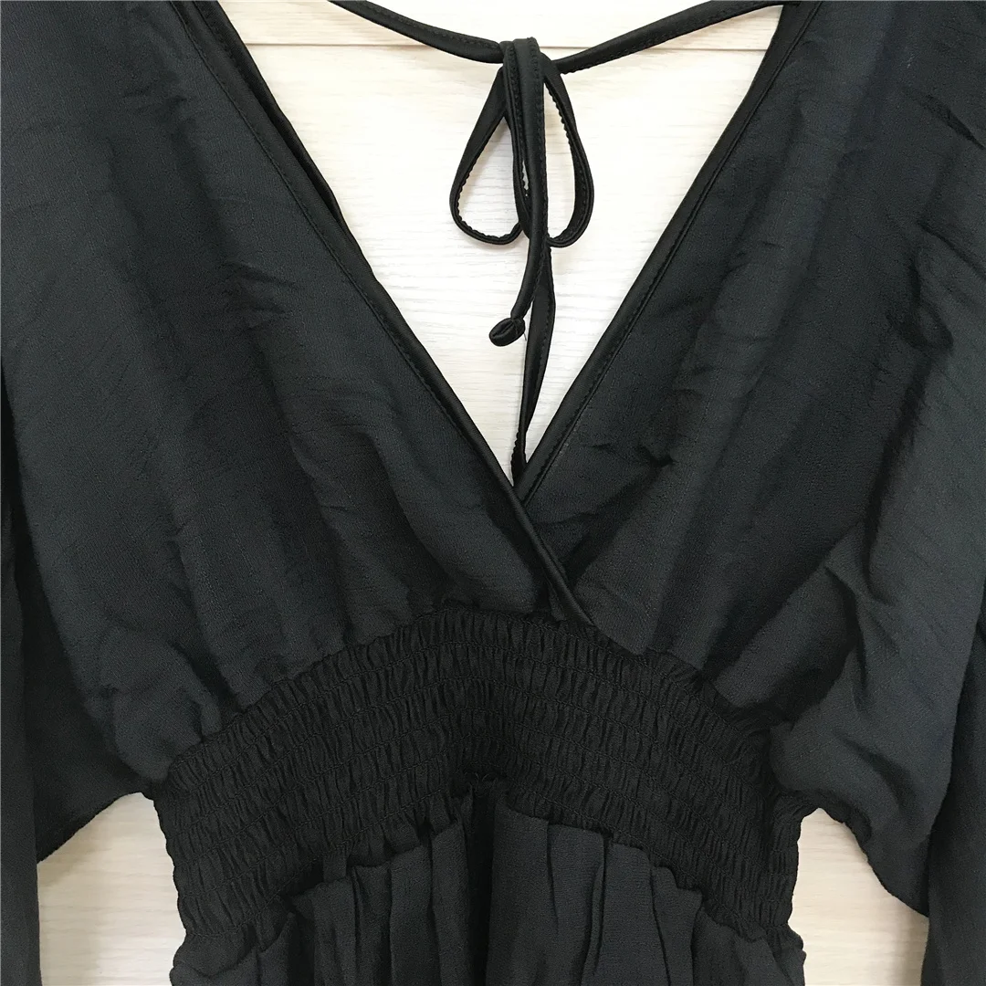 Neues, verführerisches Oberteil mit V-Ausschnitt, langen Ärmeln und offenem Rücken, aus Chiffon, als Strandkleid oder als Überwurf für den Strand, Strandkleidung, V3840. – Detail 31