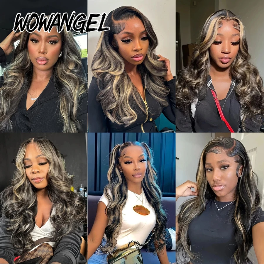 WOWANGEL 1B/27 Highlight Body Wave Perücke, kleberlos, 5x5 HD-Spitzenverschluss-Perücke, 100% Echthaar, vorgezupfter natürlicher Haaransatz, blonde Perücke – Detail 5