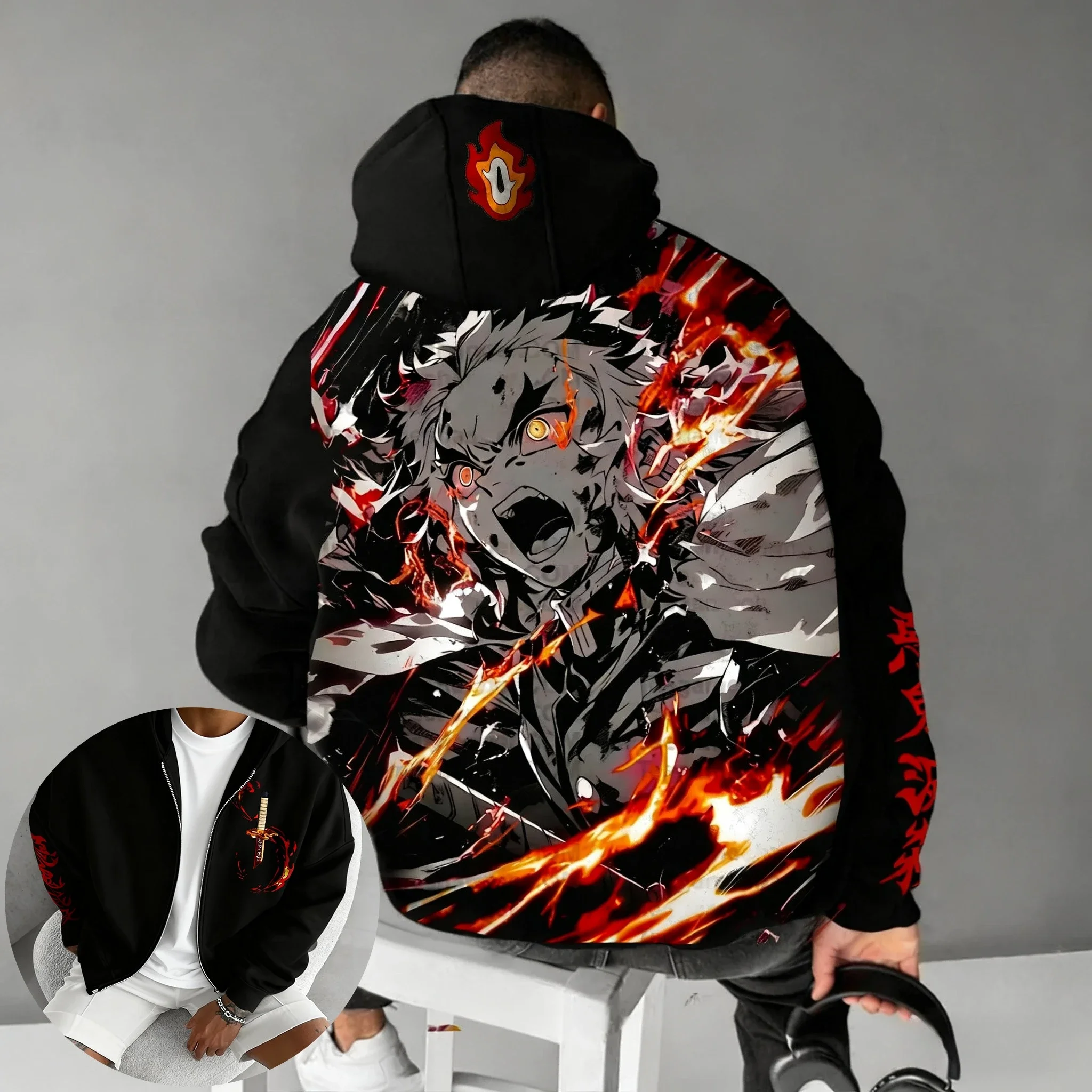 

Demon Slayer Anime Unisex Zipper Hoodie 2026 Autumn/Winter Colorful Printed Casual Sports American Hip Hop Sweater Top