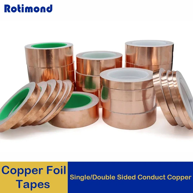 20M Adhesive Conductive Copper Foil Tape 5/6/8/10/15/20/25/30/35/40/45/50mm Single/Double Sided Conduct Copper Foil Tapes