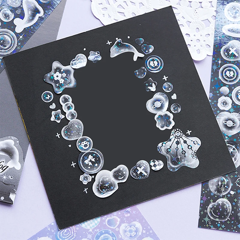 2 قطعة PET فقاعة دولفين ديكو ملصق DIY بها بنفسك مجلة مخطط نجوم ملصقات مصورة سكرابوكينغ القرطاسية قلوب ملصقات #4