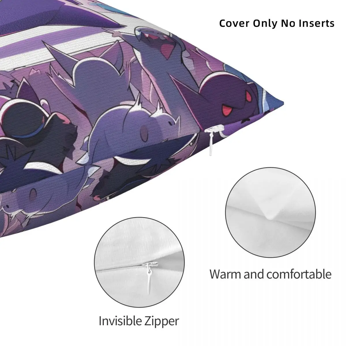 Decorative Pillowcase Japanese Anime Pokemon Gengar Cartoon Accessories Car Pillow Case Cover Zippered Multi-Size