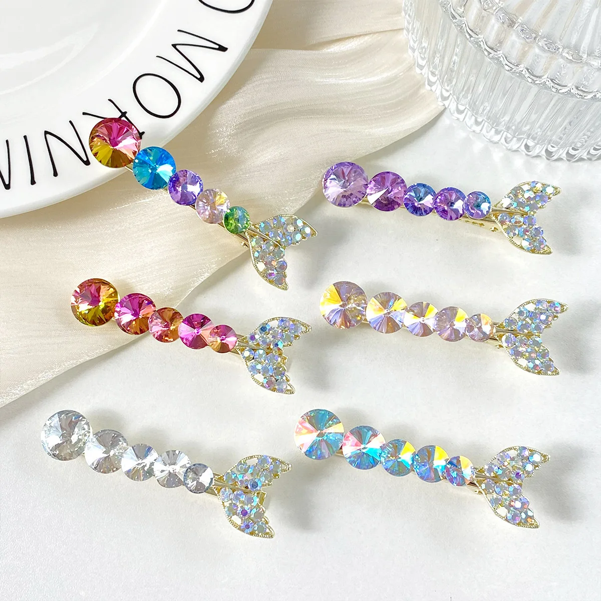

Sweet and Fresh Mermaid Tail Hair Clip Alloy Rhinestone Hair Accessories Alloy Duckbill Clip