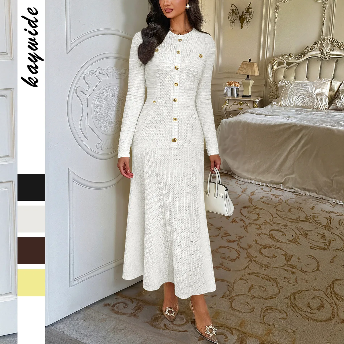 

Long Dress for Women 2025 Autumn Elegant Style Birthday Dresses Long Sleeved Solid Color Women Clothing