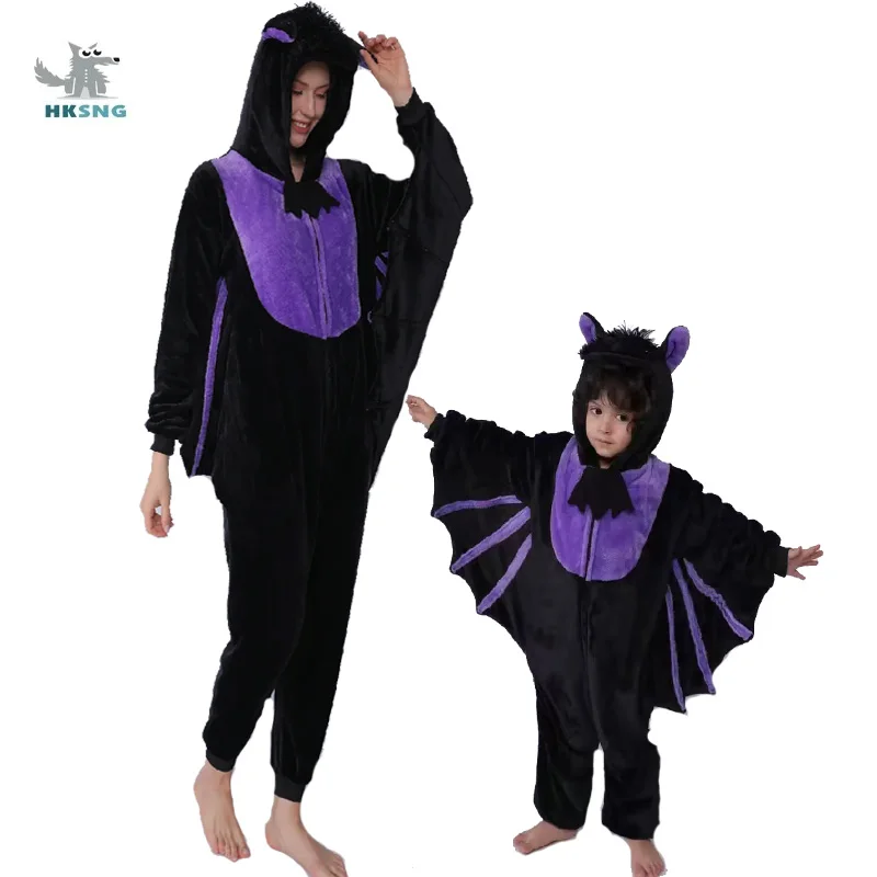 Anime Erwachsenen-Outfits Vampir Schwarzer Fledermaus Flanell-Overall Kigurumi Pyjamas Halloween Weihnachtsfeier Cosplay Kostüme Erwachsenen-Pyjamas