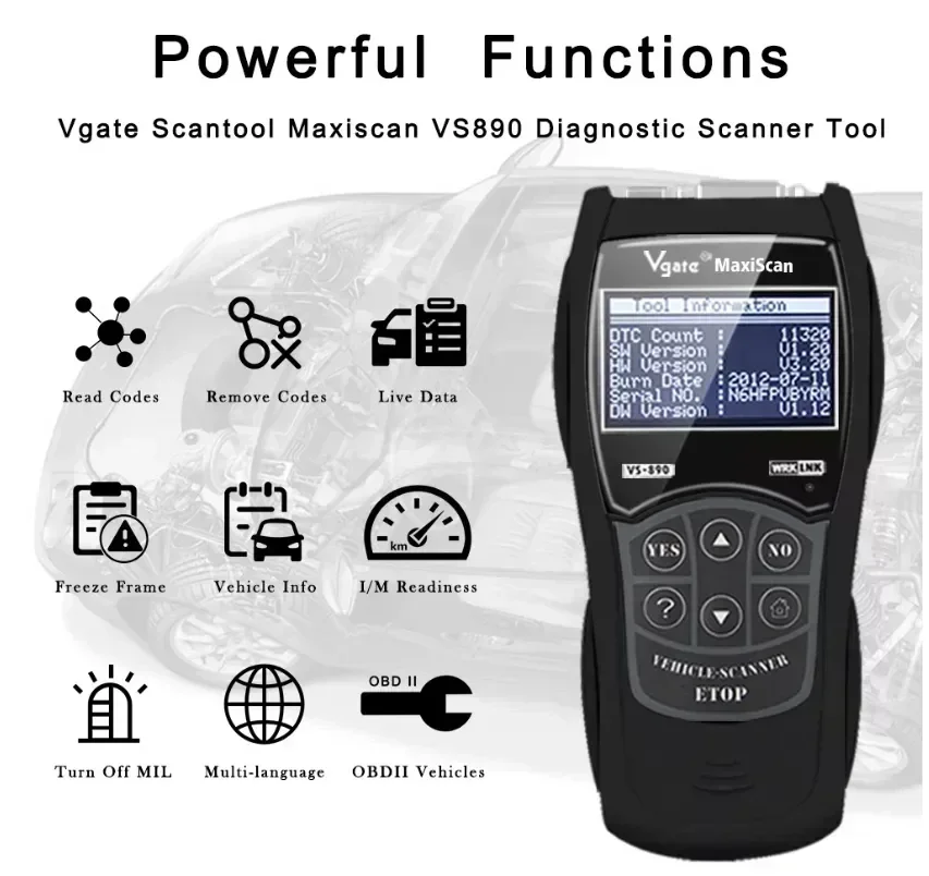 2025 Newest Vgate VS890S OBD2 Diagnostic Scanner VS890 Vgate SCAN Tool VS 890 CAN-BUS Multi-Languages Car Code Reader