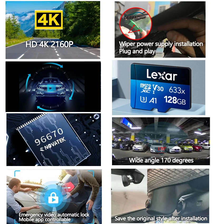 قم بتوصيل وتشغيل كاميرا داش لسيارة Ford Territory 2019-2022، UHD 4K 2160P Dashcam، جهاز تسجيل فيديو رقمي للسيارة مناسب أصلي مع التحكم في تطبيق WIFI