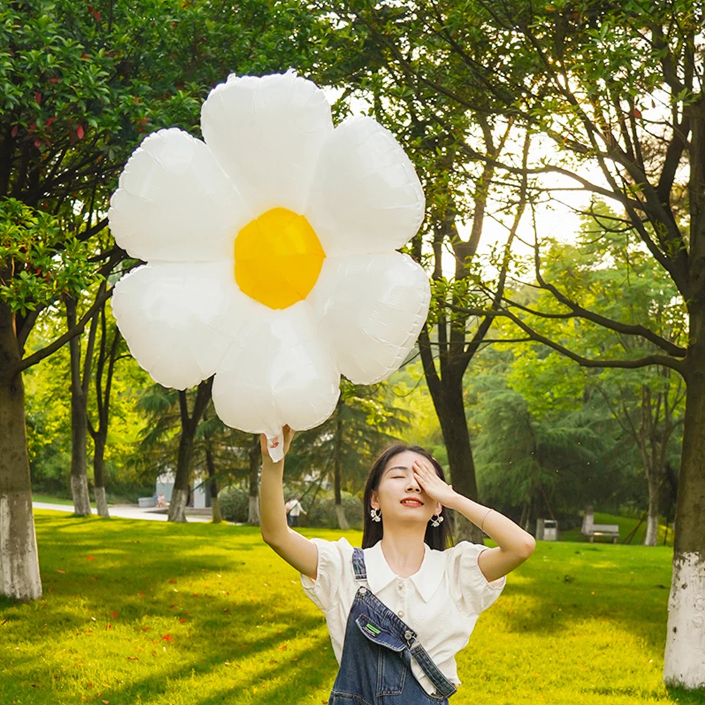 

Daisy Flower Theme Foil Balloons White Sunflower Balloon for Wedding Birthday Party Decorati Baby Shower Balloons Photo Props