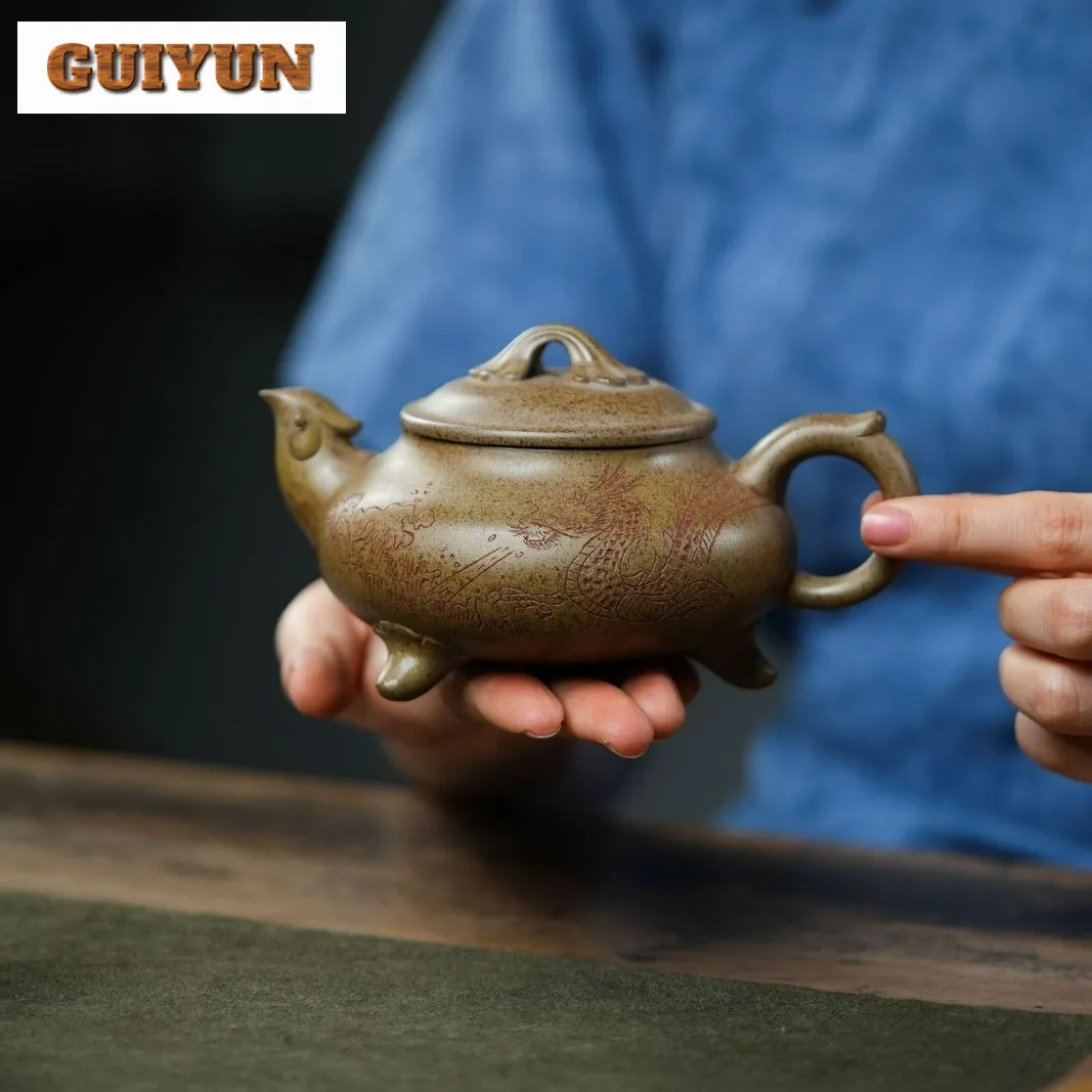 270ml Yixing Purple Clay Teapots Famous Master Handmade Tripodia Pot Raw Ore Agilawood Mud Kettle With Filter Zisha Tea Set Gift