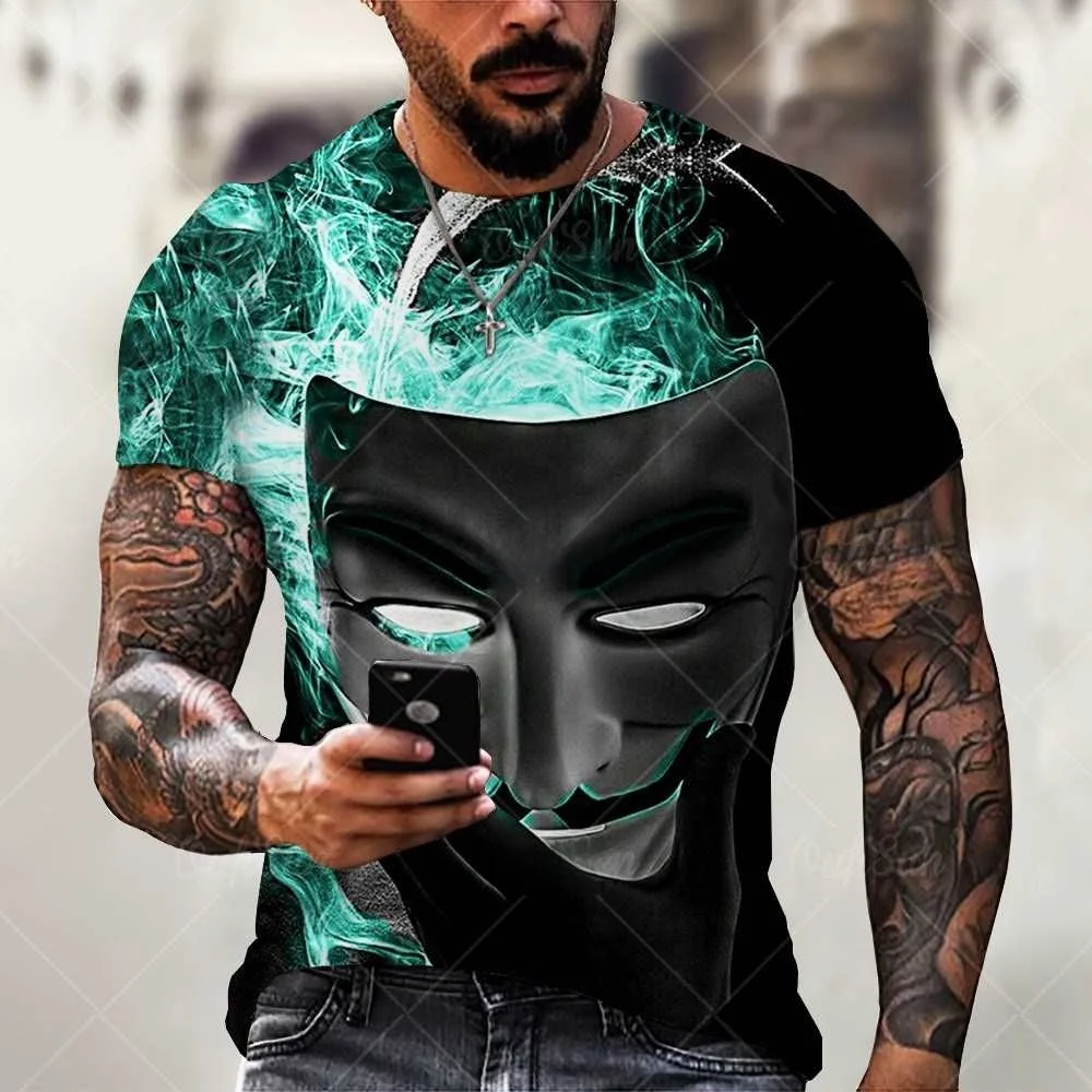 

Joker Face 3D Print Men's T-irt Clown Pattern Summer Faion Urban Sle ort Sve Cotton Warmth Youth Ultra-ort Length
