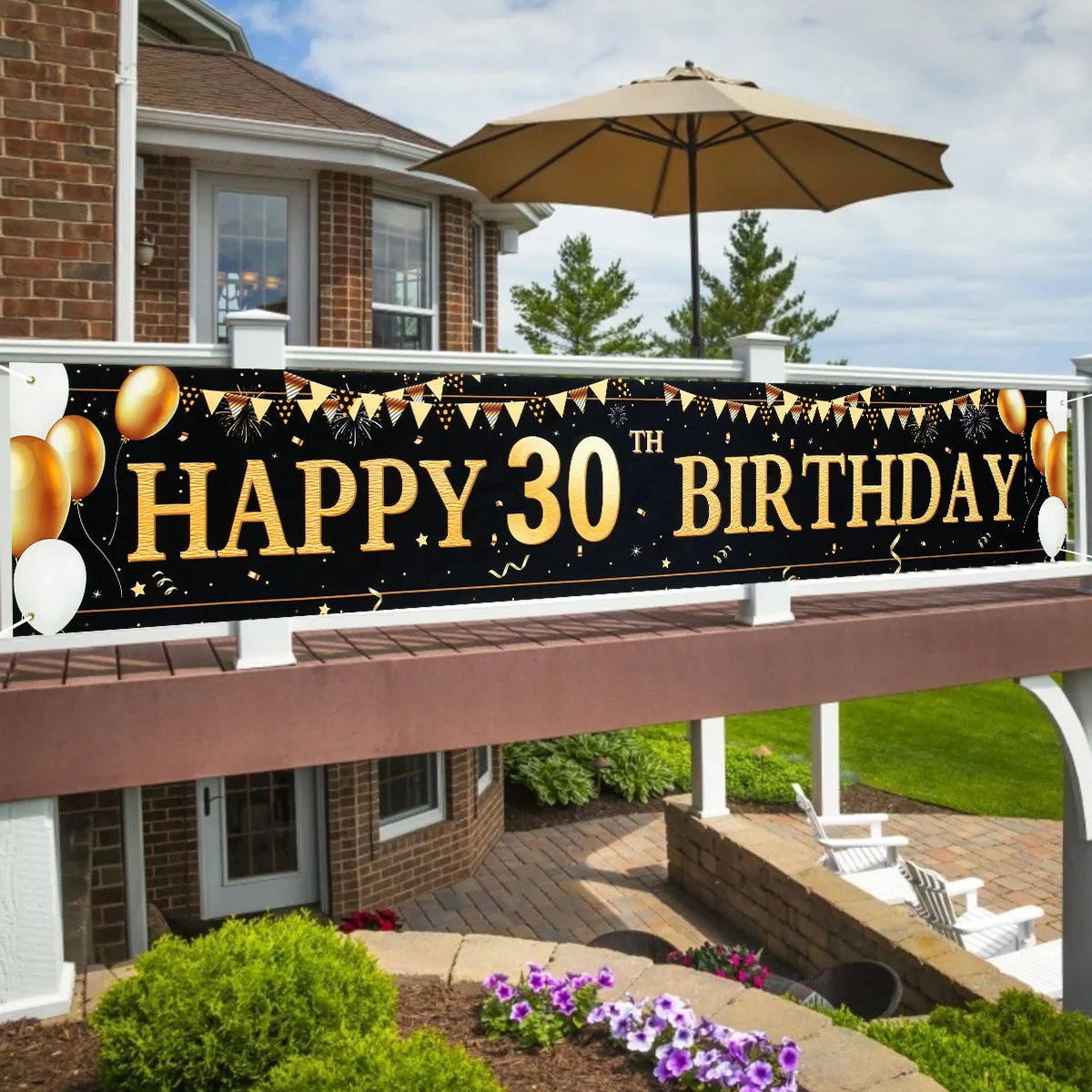 Large Size Black Gold Happy Birthday Banner 210X50cm Party Decoration 30 40 50 60 70 80 Years Birthday Background Banner Hanging