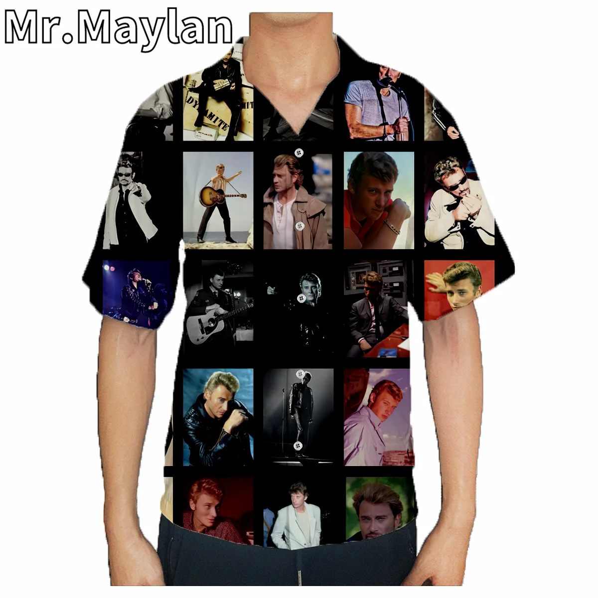 

Johnny Hallyday 3D Print Beach Hawaiian 2022 Summer Shirt Short Sleeve Shirt Streetwear Oversized Camisa Social Chemise Homme-12