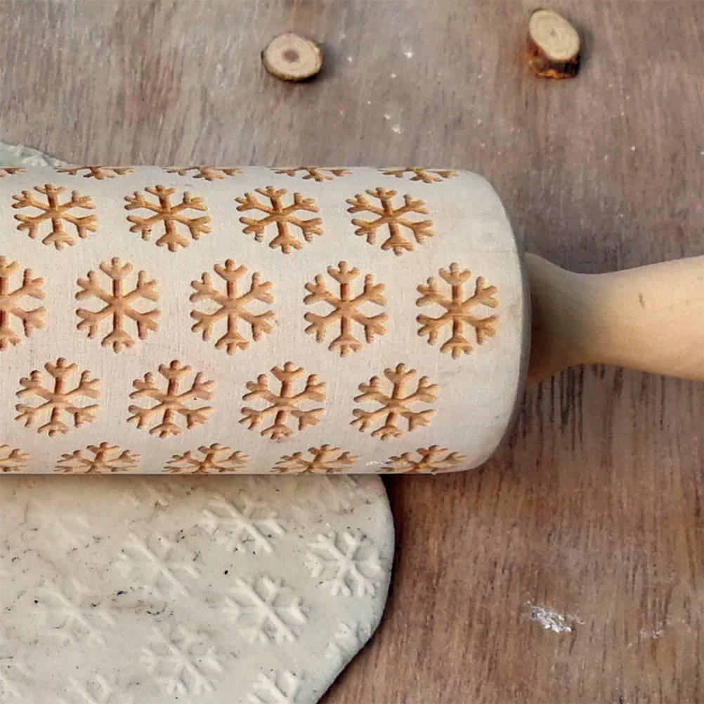 Christmas Embossed Rolling Pin Wooden Carved Embossed Rolling Pin