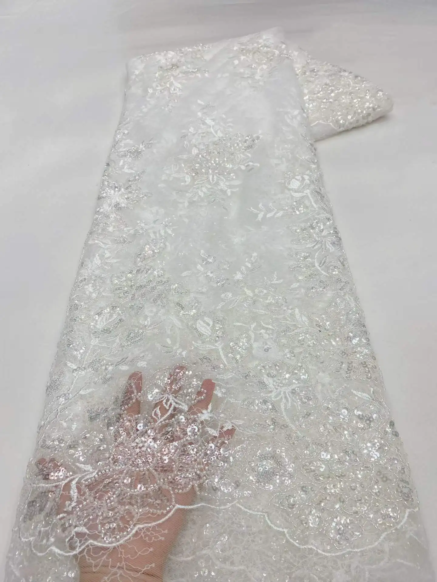 African Sequins Beaded Groom High-Quality French Tulle Lace Fabric 2026 Embroidery Nigerian Wedding Fabric for Brides
