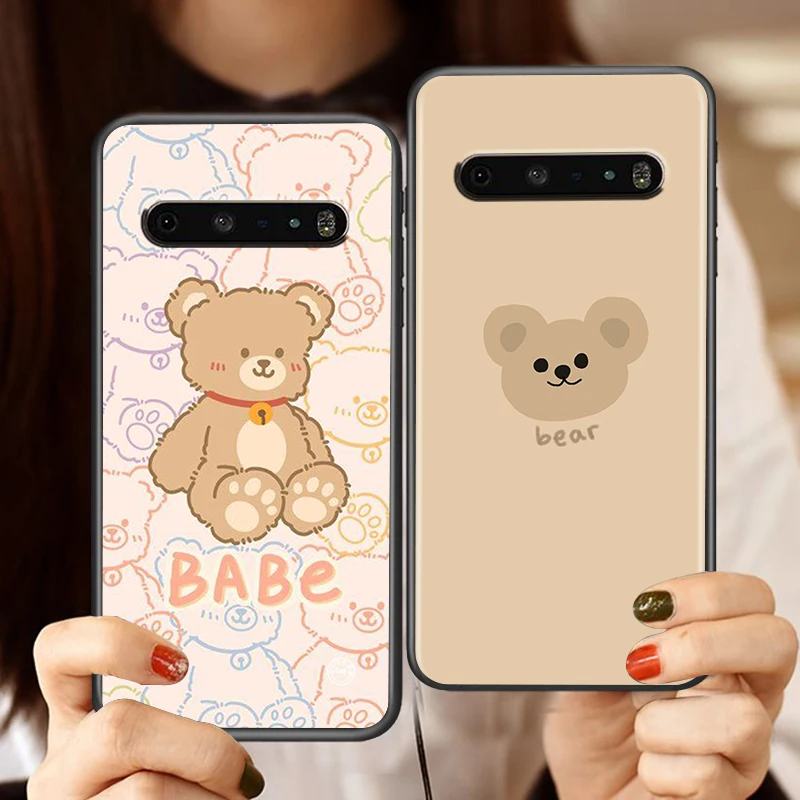 Cartoon Brown Bear Cute For LG V50 V60 G8 ThinQ 5G K51S K41S K71 K61 Q60 V30 K92 K22 Soft TPU Black Phone Case Cover Capa Coque