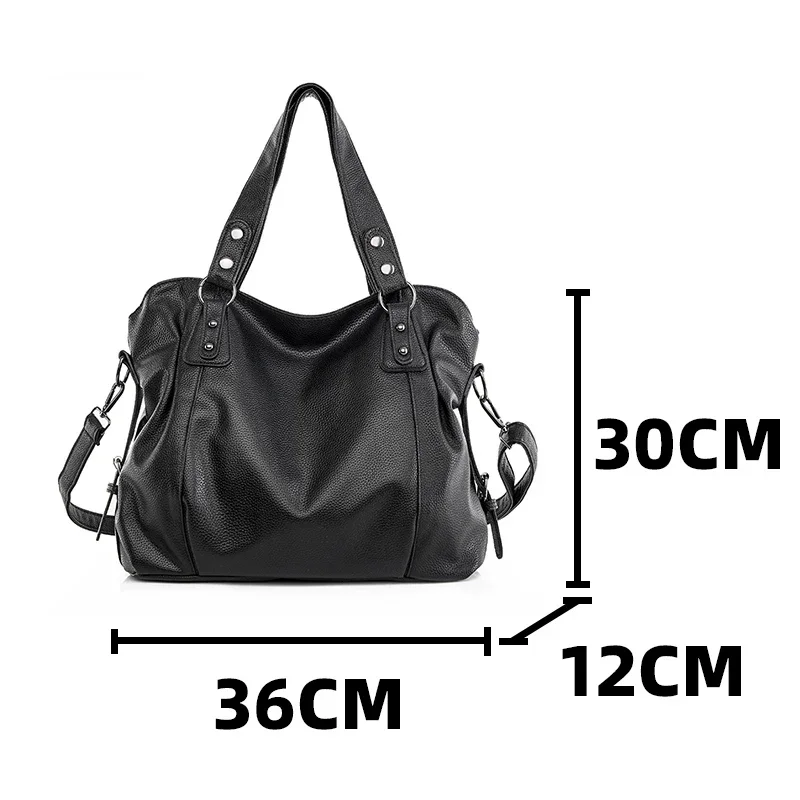 Retro feminino espaçoso bolsa de ombro qualidade couro do plutônio senhoras grande commuter tote bolsa feminina luxo preto clássico crossbody saco