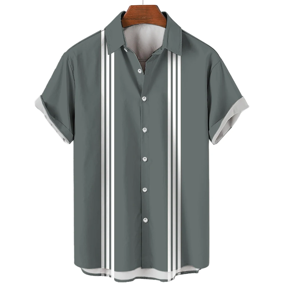 Fashion Men Striped Button Shirt Summer Oversized Short Sleeve Business Casual Streetwear Male