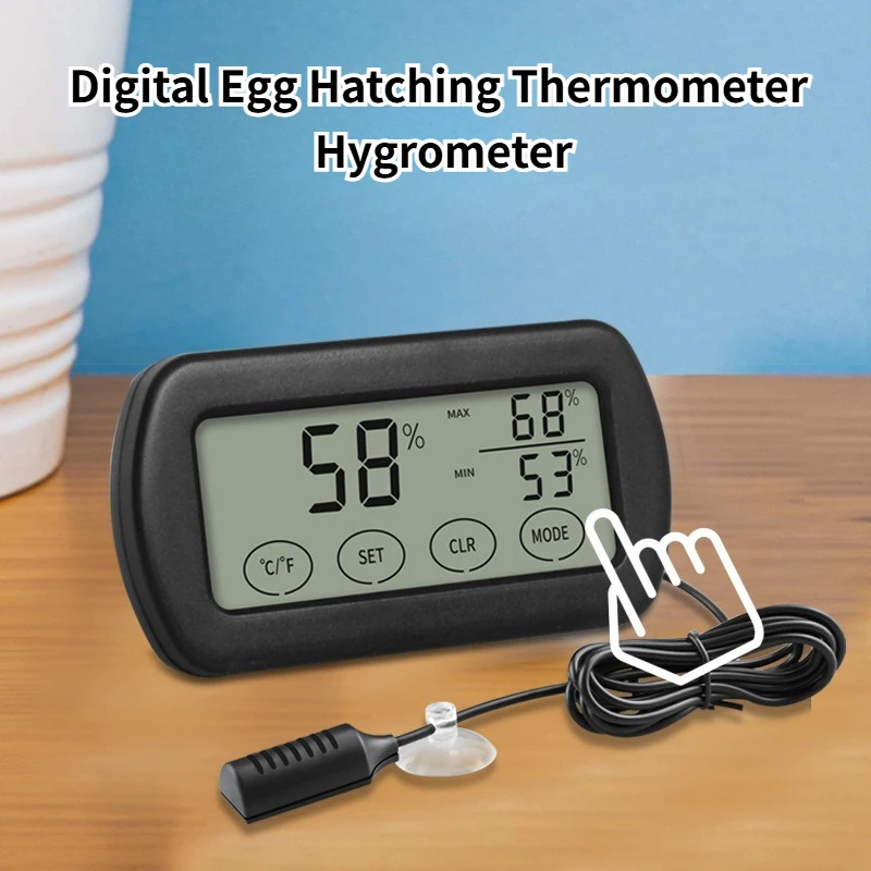 Digital Egg Hatching Thermometer Hygrometer Monitor LCD Sensor ABS Material Pet Incubator Home Use Stable Quick Large Probe