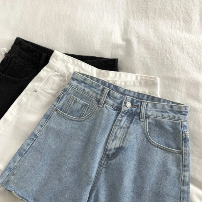 Solid Denim Shorts for Women Fur-lined Loose Fit Streetwear Casual Ins High Waist Chic Summer Sweet Sexy Girls Popular College
