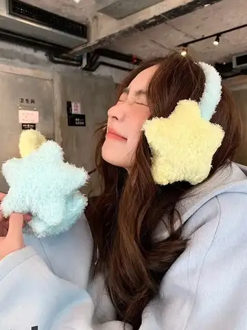 Y2K Star Plush Earmuffs Outdoor Cycling Ear Protection Colour Blocking Ear Bag Warm Winter Warm Earplugs Y2K Headset Ear Cover