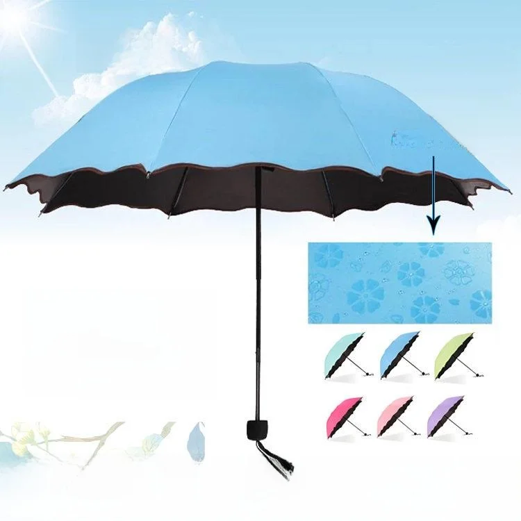 Girls Korean Style High Aesthetic Value Water Blossoming Gradient Color Rain Umbrella Sun Protection UV Protection Three Blac...