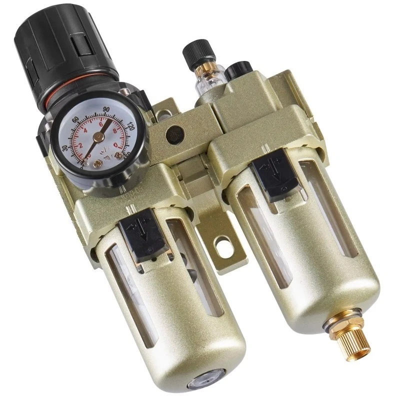 Air compressor filters, regulators, lubricators with semi-automatic drainage water separators