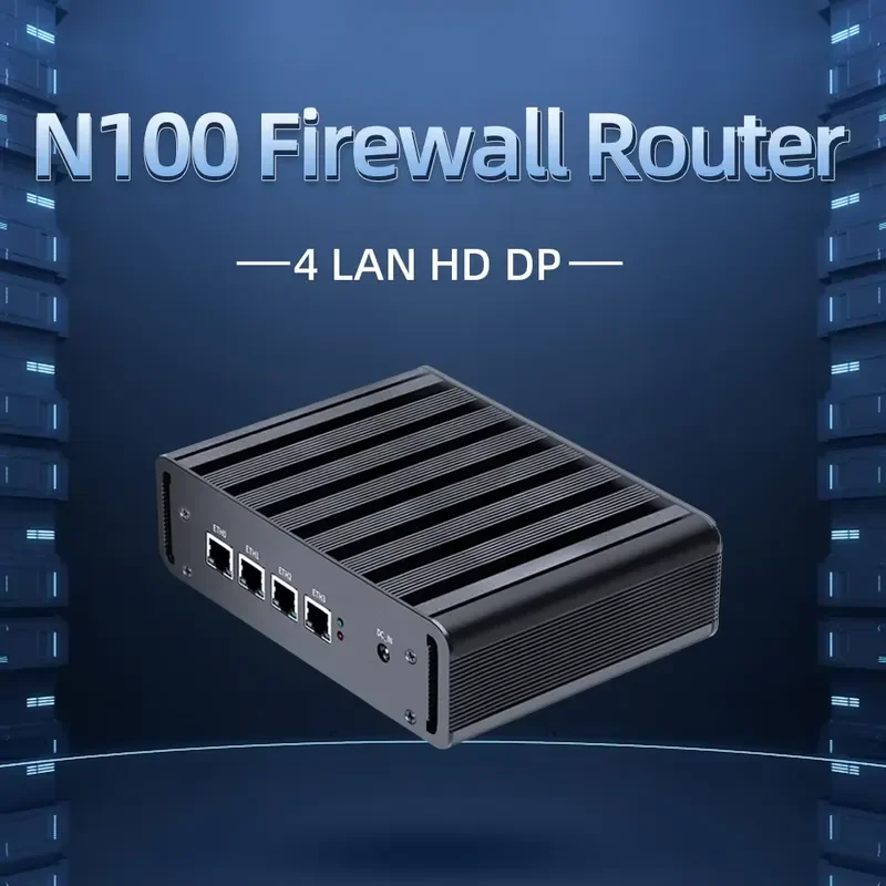 Fanless MINI PC N100 DDR5 RAM 4 I225V Ethernet LAN RJ45 HD DP 4K 12V Computer LINUX Firewall Soft Router