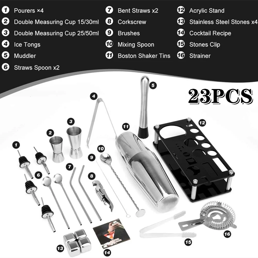 2-25 Pcs/Set Cocktail Shaker Set Mixer Bartender Kit, for Home Bar Party Jigger Tools Drink Martini Boston Cocktail Mixer Shaker