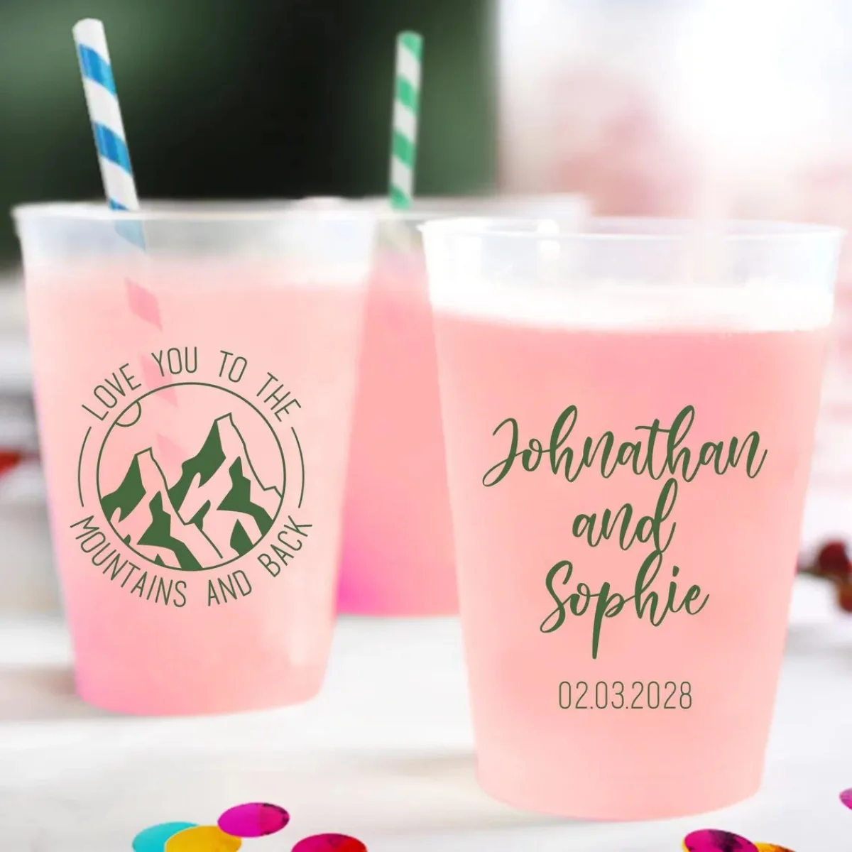 

10/50 Love You To The Mountains and Back Свадебные матовые чашки, свадебные сувениры с матовыми чашками, свадебные пластиковые чашки, на заказ Мы