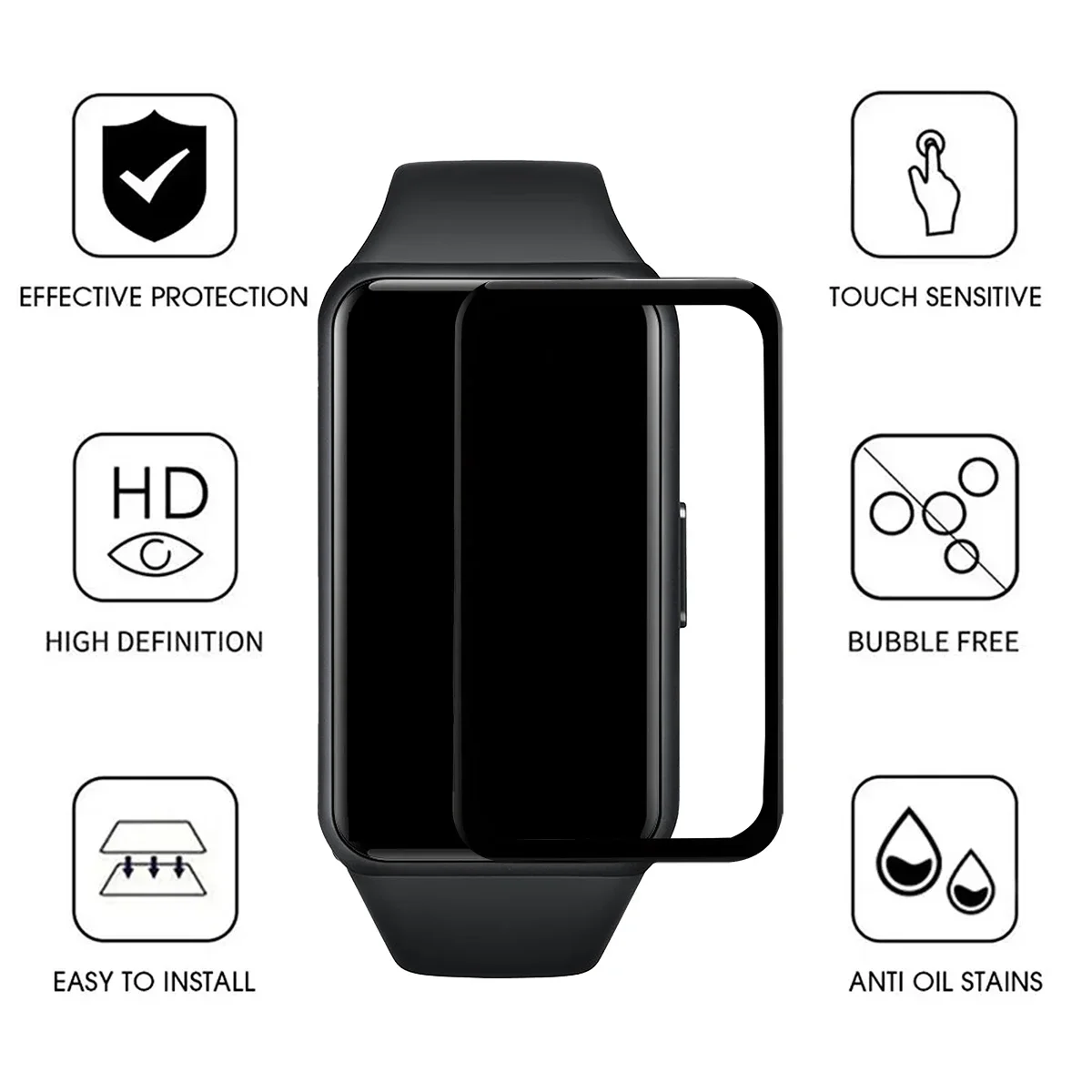 Zakrzywione szkło hartowane 9D do Huawei Band 8 7 6 Pro Pełna osłona ekranu do smartwatcha Honor Band 6 Folia ochronna (nie szkło)