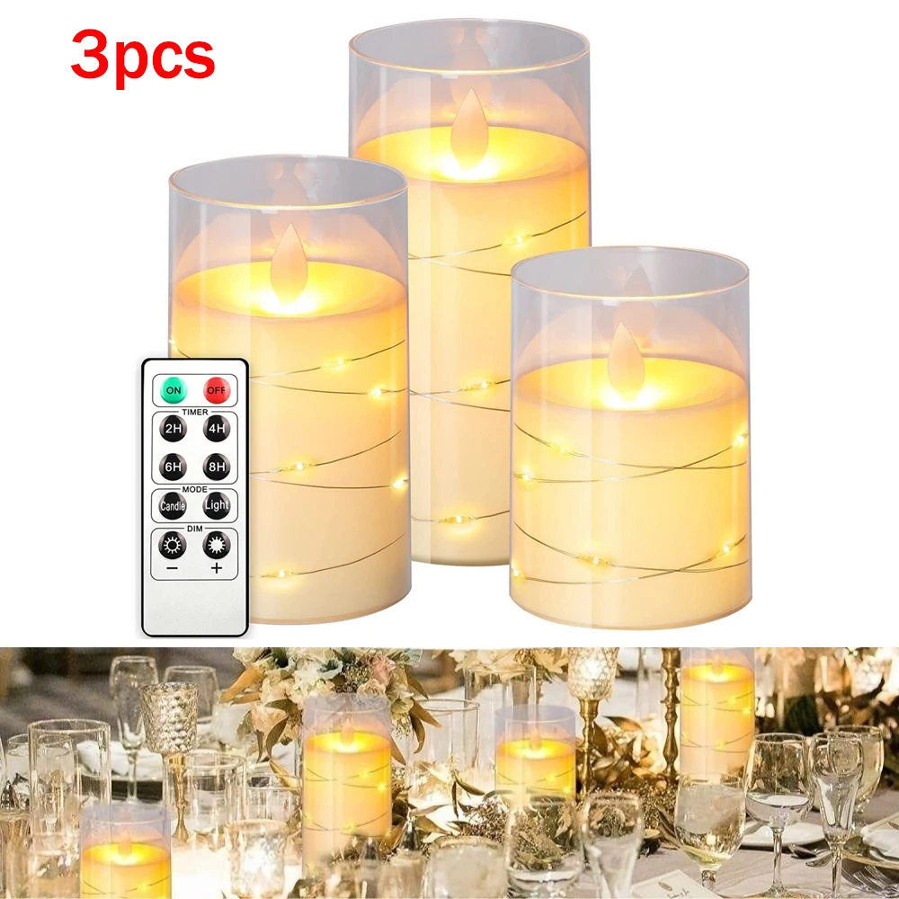 3pcs Flameless Led Candle Light with Remote Battery Powered Electronic Candle Lamp Christmas Party Birthday Wedding Home Decor