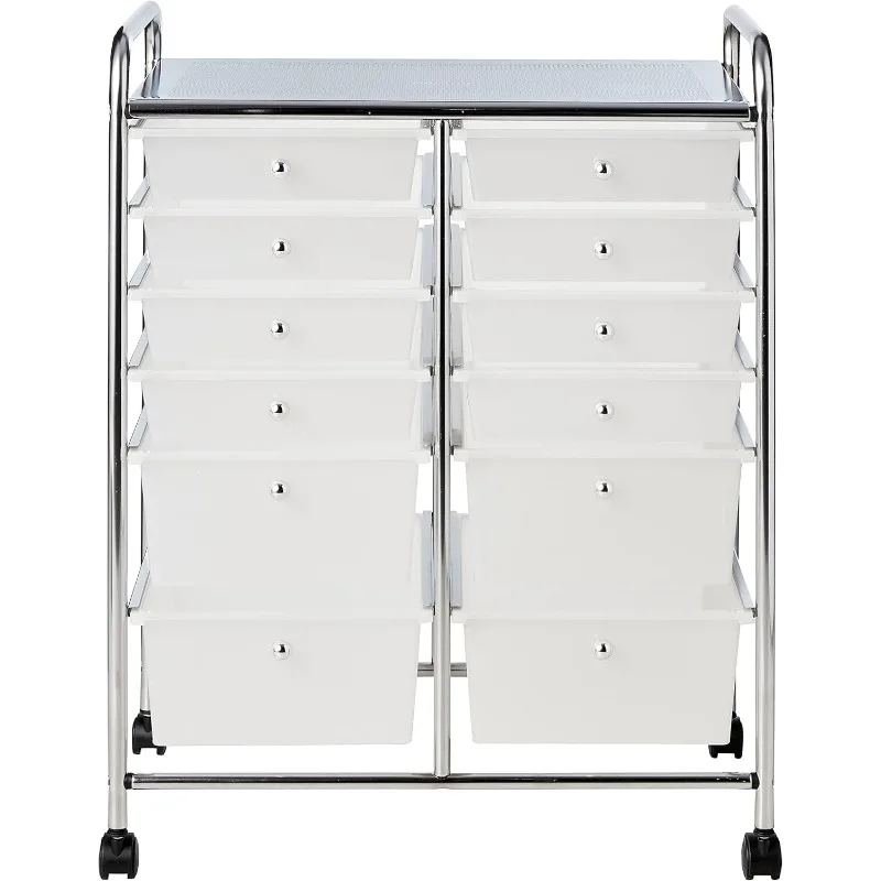 

12-Drawer Rolling Storage Cart with Locking Wheels, Plastic Organizer for Crafts, Office, Beauty Supplies, Sturdy Metal