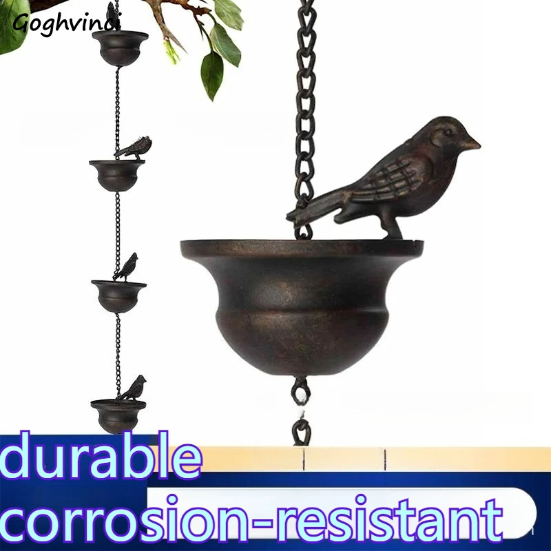 

Дождевые цепи с эффектом рустик-патины, мобильные фигурки птиц на чашках, декоративные, для улицы, элегантные, для отвода воды, простая установка, долговечные, прочные.