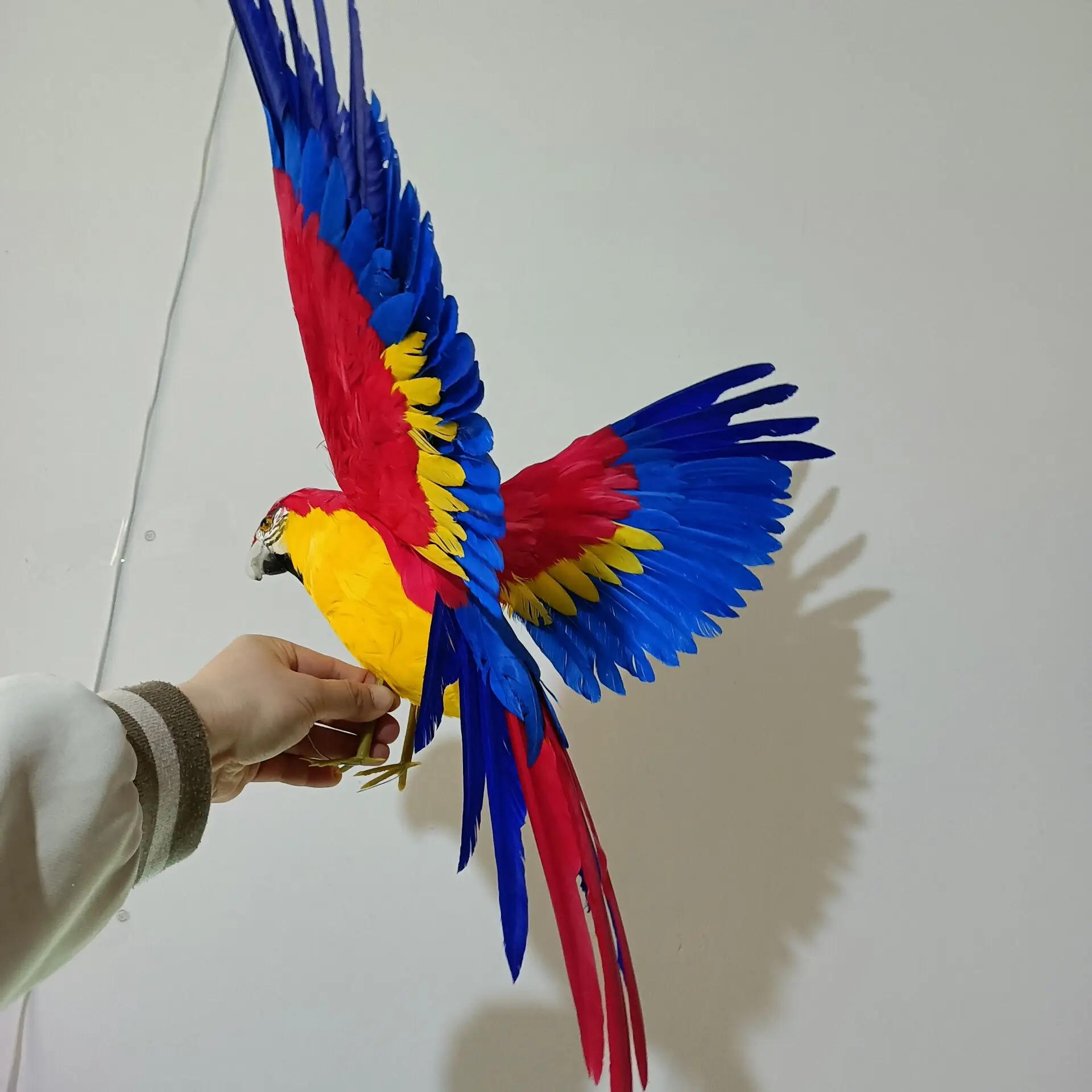 big red and yellow wings foam&feather parrot model home garden decoration,gift about 42x60cm d2760