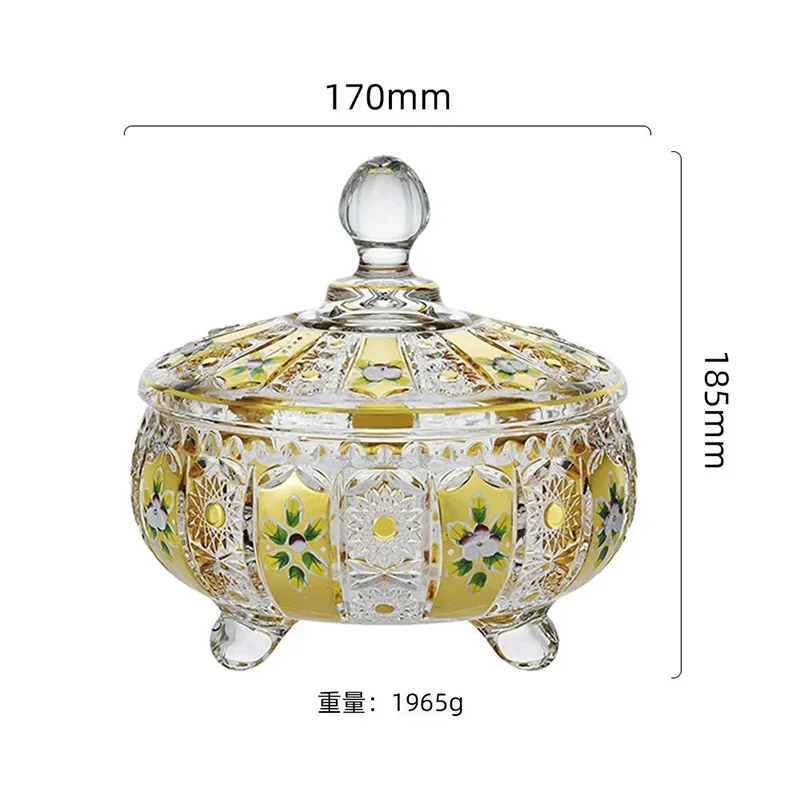 Gold-plated craft crystal glass sugar jar, dried fruit snack fruit bowl, candy box