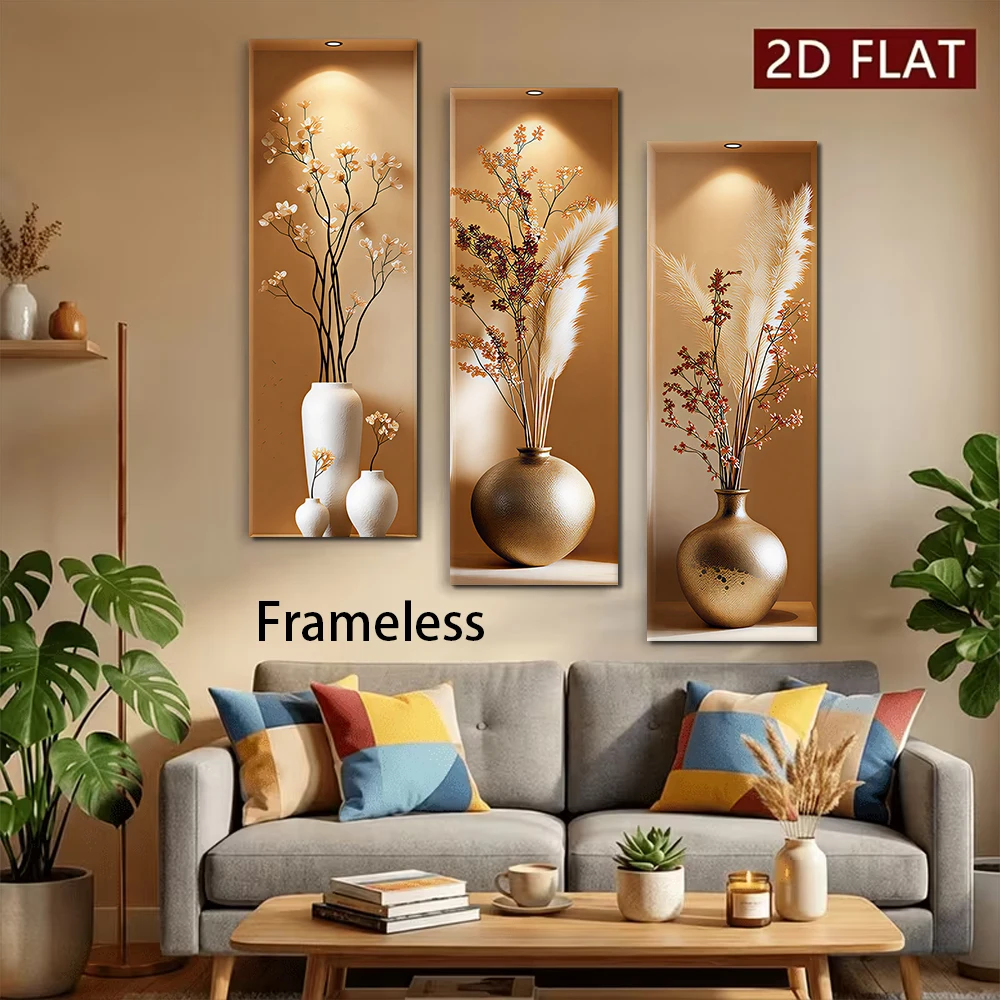 1 set of triple layered wall stickers, modern and simple living room sofa background wall decoration, simulated floral flower va