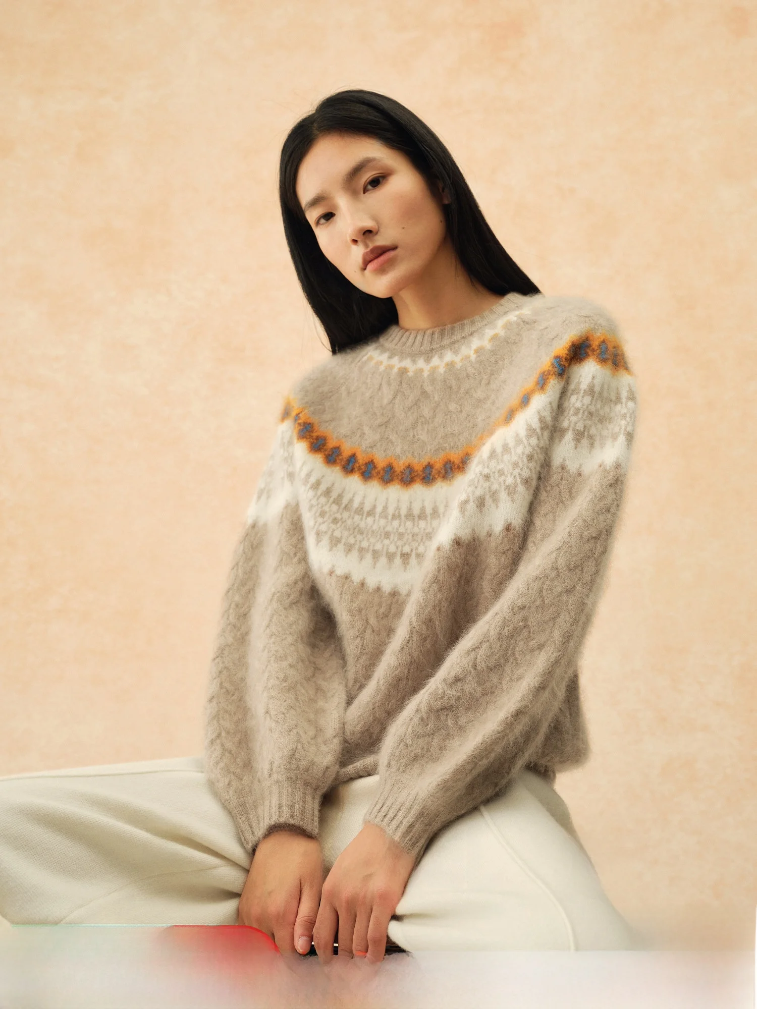 

TEASEL Fog Island Secret Camere Wool Cloud Soft Sensation Island 3D Twist Fce round Ne Sweater Casual Sle Knitted Sw...