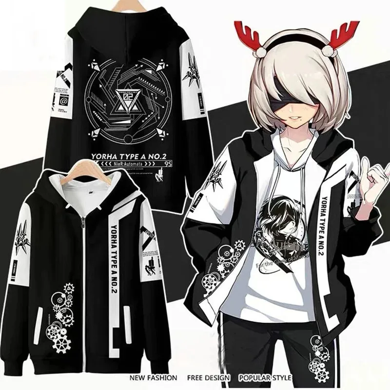 Game NieR:Automata 3D Printing Zipper Hoodie Fashion Men/Women/Kids Long Sleeve Hoodies Sweatshirt Casual Cosplay Jacket Clothes