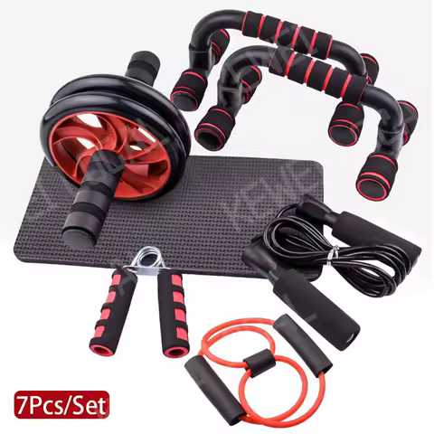7-in-1 Black Fitness Set Abdominal Fitness Wheel Indoor Sports Push up Support ab Wheel Comprehensive Training Fitness Equipmen