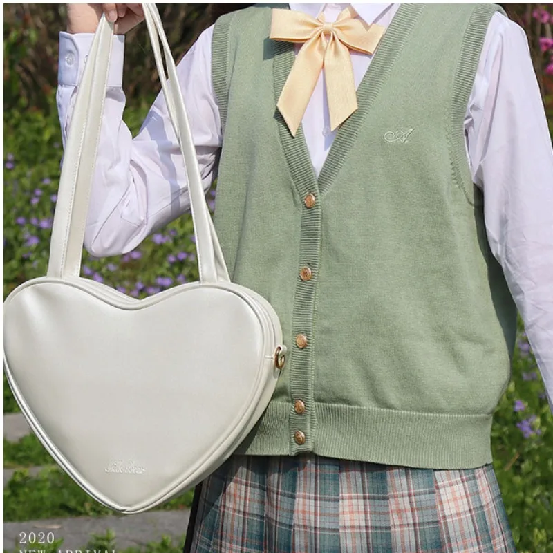 New Lolita Bag Sweet Heart Shoulder Bag High-capacity PU Underarm Bags for Women 2024 Cute Kawaii JK Uniform Bag Bolsa Сумка