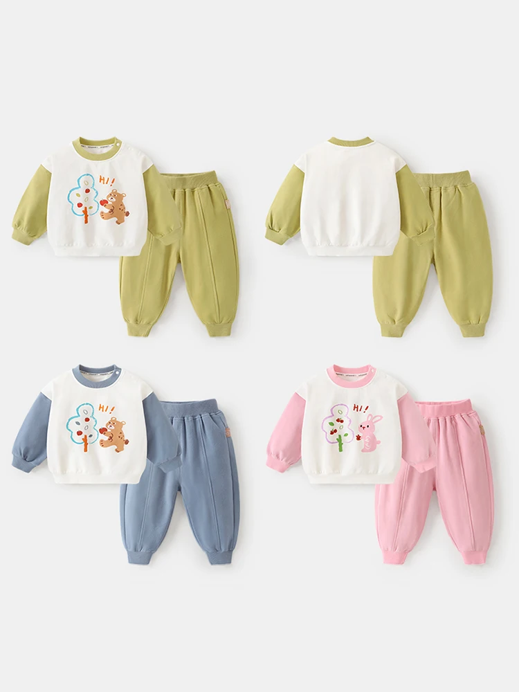 spring-autumn-baby-clothes-set-for-girls-boys-kids-sweatshirt-pants-two-piece-suit-casual-cartoon-print-regular-thickness