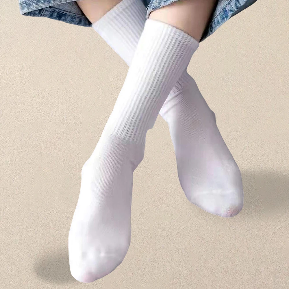 5 Pairs Women Solid Color Socks Simple Versatile Fashionable Socks Antibacterial Odor Resistant Breathable Comfortable Socks