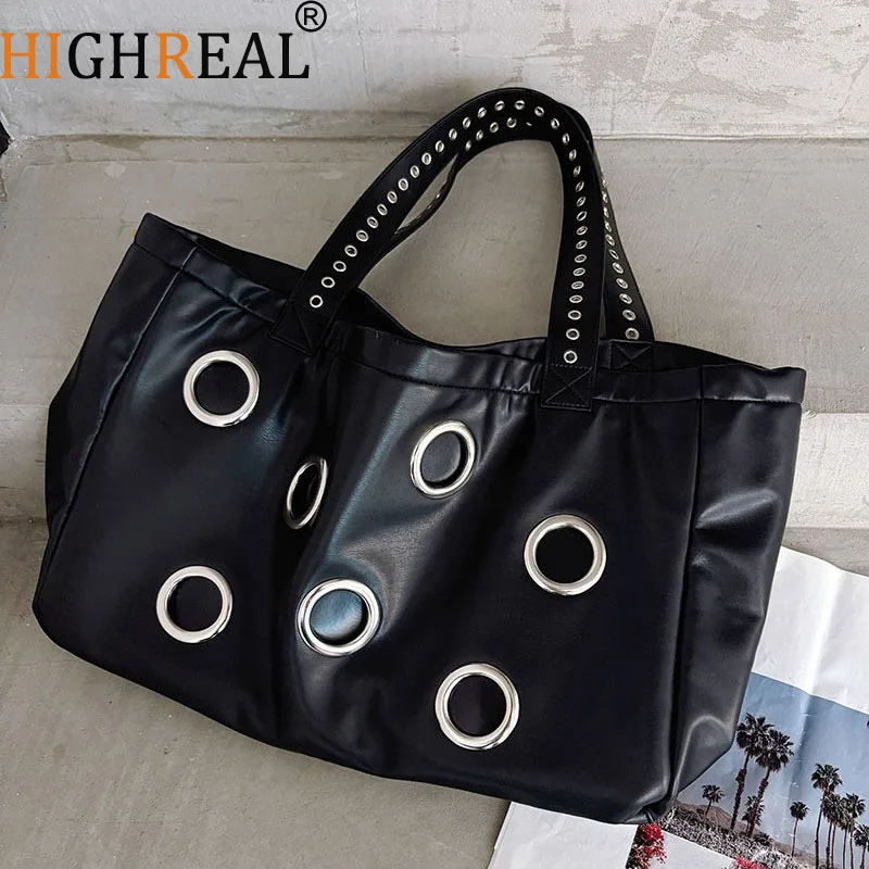

Hollow Rivet Tote Bags for Women Shoulder Bag Soft PU Leather Handbags and Purses Luxury Studded Shopper Large Women Bag Clutch