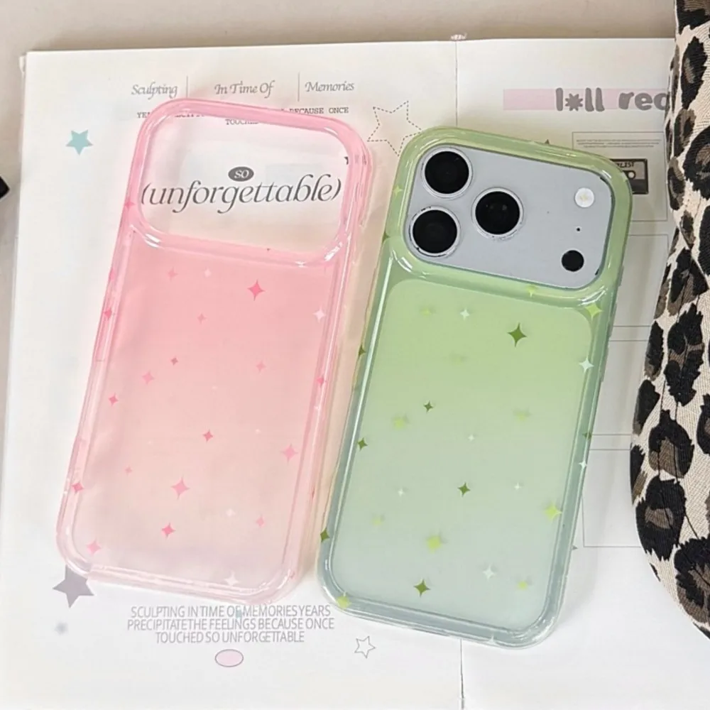 Gradient Transparent Star Print Phone Case for iPhone 17 16 15 Pro Max Pastel Color Shockproof Soft TPU Protective Cover