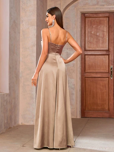 Imagen 2 del producto Vestido sin espalda color champán, vestido de fiesta de cumpleaños para reunión familiar, vestido elegante y de moda, vestido largo para mujer, vestido de fiesta, vestido de noche para mujer, vestido de dama de honor, vestido de noche de presentador, vestido de fiesta de ceremonia de graduación, vestido de boutique de moda, vestido de fiesta