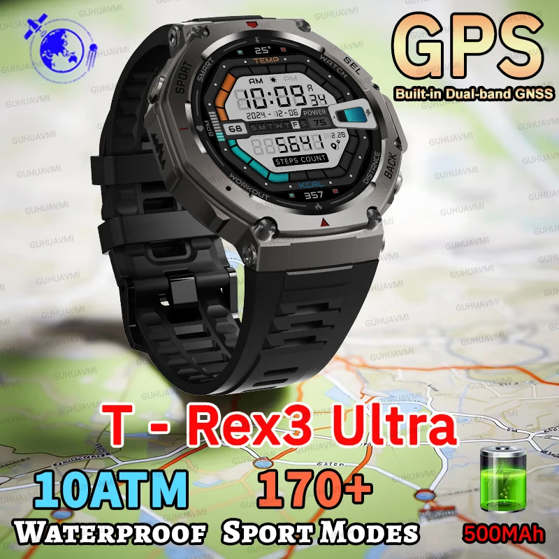 

Outdoors New T-Rex 3 GPS SmartWatch Men 10ATM IP69K Waterproof Smart Watch Compass Altimeter Barometric Bracelet For Android IOS