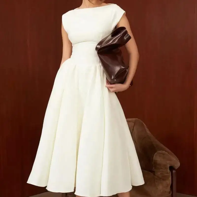 

Comfortable Casual round Neck Sleeveless Women's Dress Spring Summer Fashion Commute Style Polyester Fabric Midi Skirt