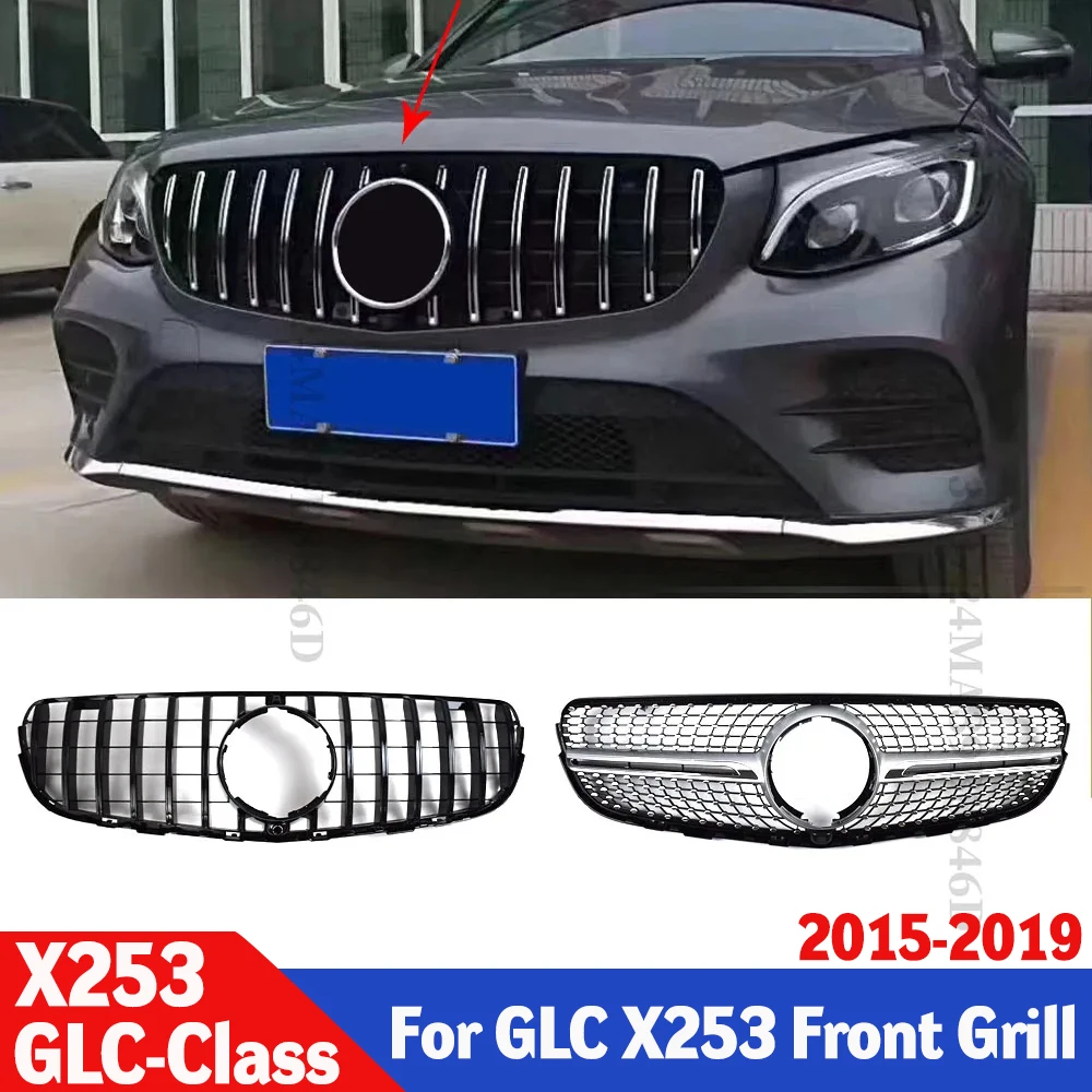 

Front Inlet Grille Hood Grill GT Diamond Style Sport Tuning For Mercedes Benz GLC X253 C253 2015-2019 200 220 250 260 300 350