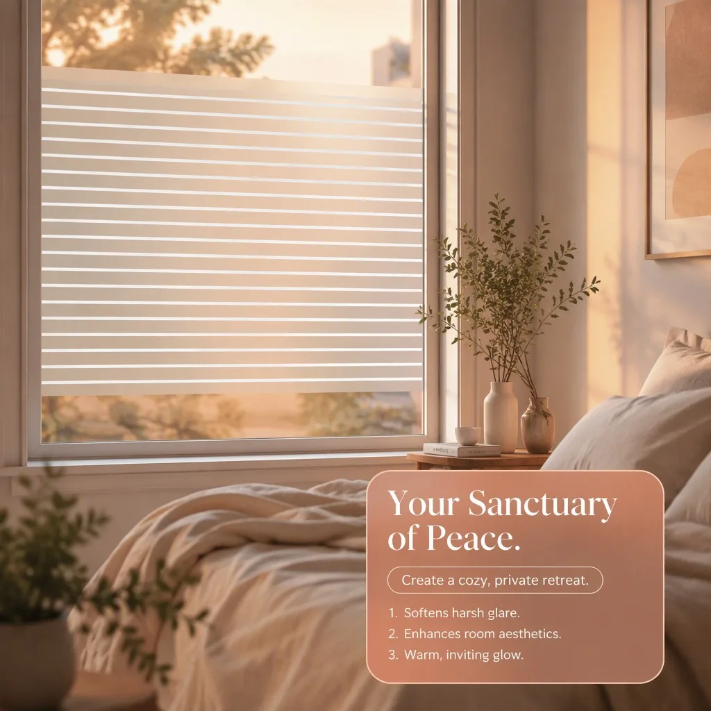Frosted Stripe Window Film Privacy Heat Insulation Anti-Splash Static Cling Decorative Sun Protection for Office Bathroom Home