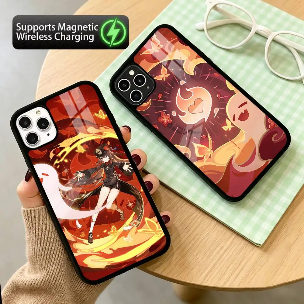 

Cute H-Hu Tao Genshin Phone Case For iPhone17,16,15,14,13,12,11 Plus,Pro Compatible with magnetic wireless charging